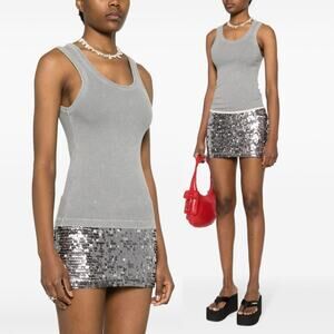AGOLDE Poppy Fine-Ribbed Tank Top Gray Kidcore Y2K Trendy Brunch Scoop Neck